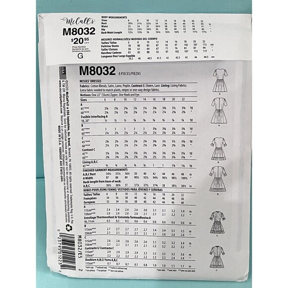 McCall's M8032 Pattern Misses Dresses w/ Ruffle Swing Dress Size 14-22 Uncut - Picture 3 of 5